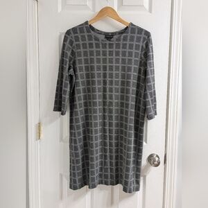 J. Jill Black and‎ Gray Patterned 3/4 Sleeve Dress Wearever Collection Large
